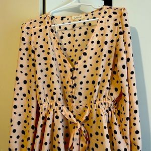 Pink and black Polka dot dress shirt, Medium, Meraki